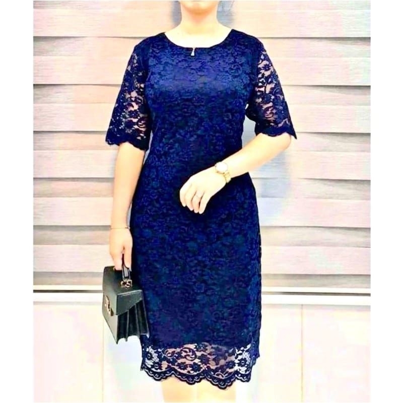 Midi Dress Brokat Full Furing Dress Brokat Slim Dress Natal Tahun Baru Imlek Midi Dress Kondangan
