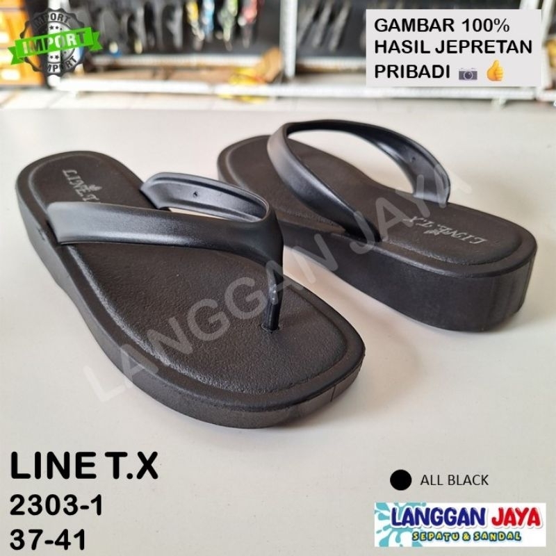 LINE T.X 2303-1 HITAM (37-41) - SANDAL JEPIT HAK IMPOR HITAM POLOS KASUAL MINIMALIS OOTD WANITA SEND