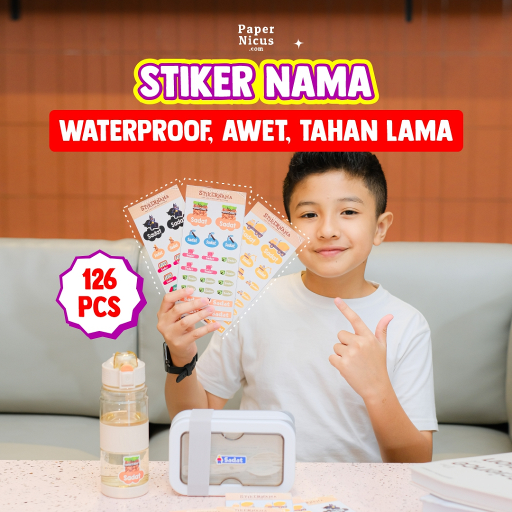 

CUSTOM - 126 Pcs Stiker Nama Anak Lucu Waterproof Label Alat Tulis Back To School