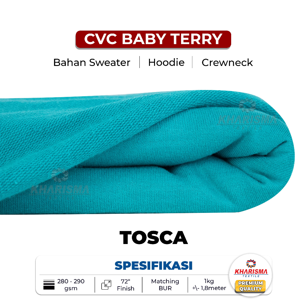 Bahan Jaket Sweater Hoodie Babyterry CVC Warna Hijau Tosca Kharisma Textile 1Kg (Mix Cotton Baby Ter