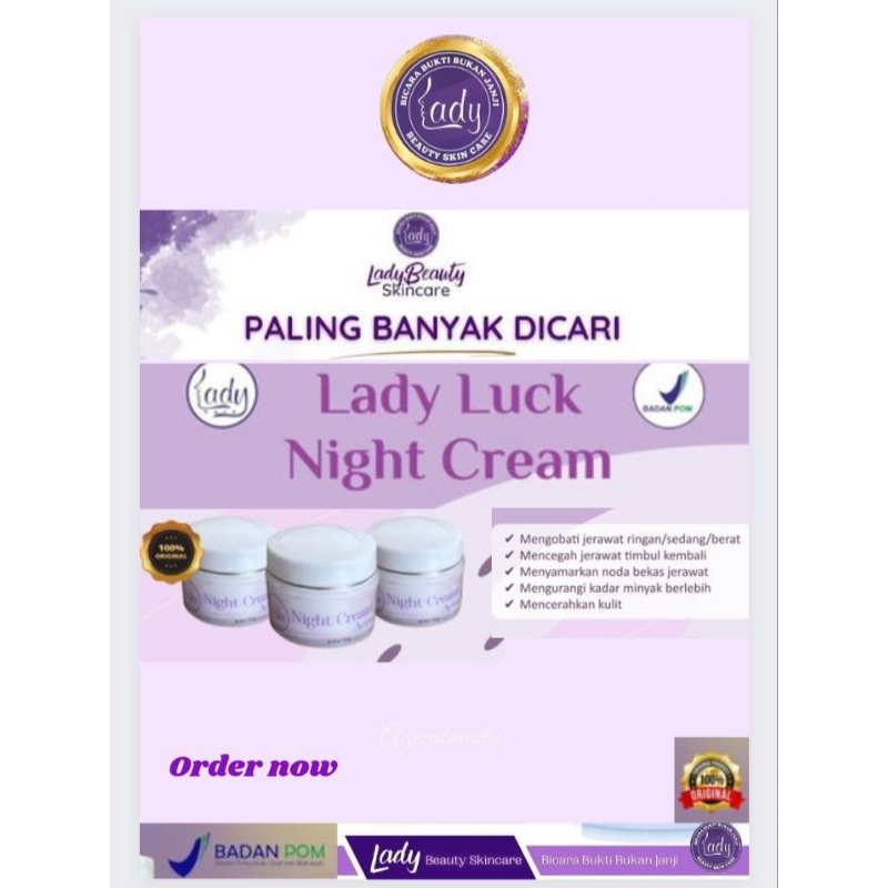 LADY LUCKY NIGHT CREAM ECER NIGHT CREAM LUCKY GLOW LUCKY ACNE 100% ORIGINAL Untuk mengatasi masalah 