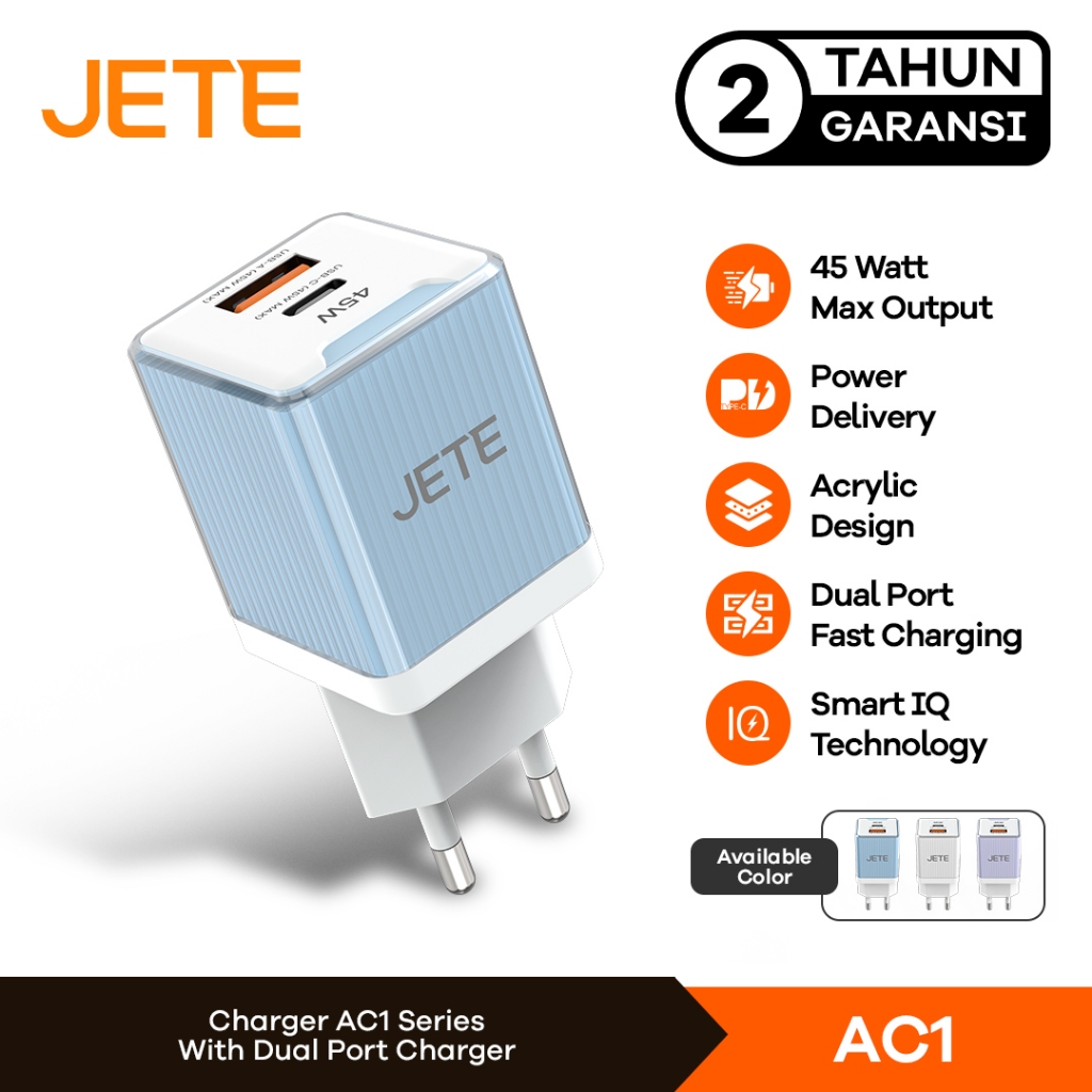 JETE AC1 Charger HP Fast Charger 45W Dual Output - Garansi Resmi
