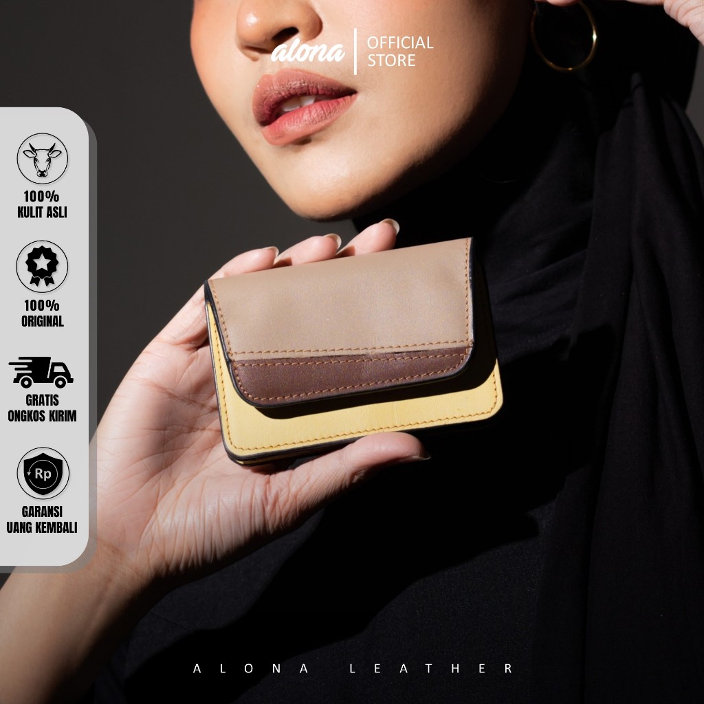 Alona Leather Dompet Kartu Mini Slim Tipis Wanita Kulit Sapi Asli Zalina Card Holder Premium Simple