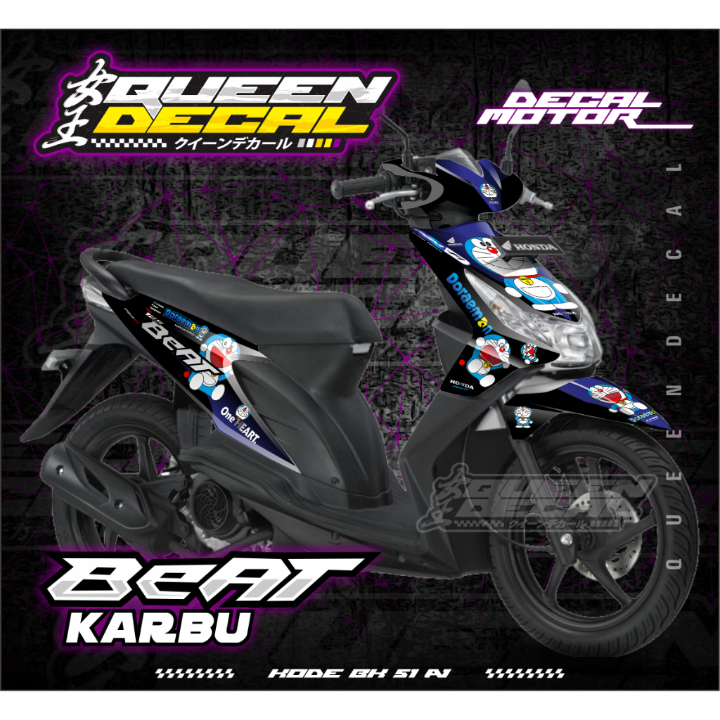 Aksesoris Motor Stiker Decal Sticker Full Body Beat Karbu / Variasi Motor Beat Karbu Desain Karakter