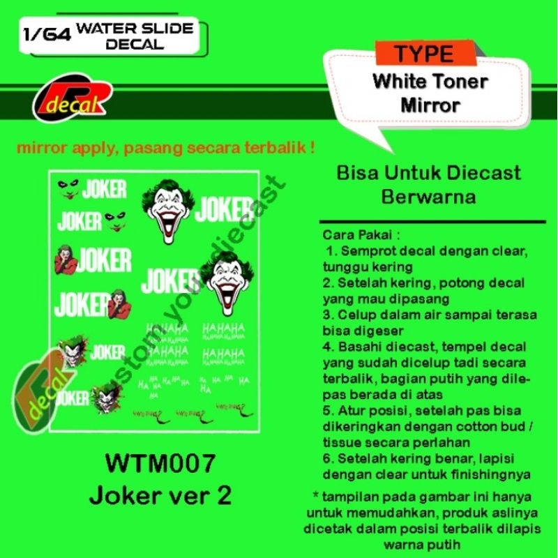 WTM007 Decal Hotwheels WT Mirror 1/64 Joker ver 2
