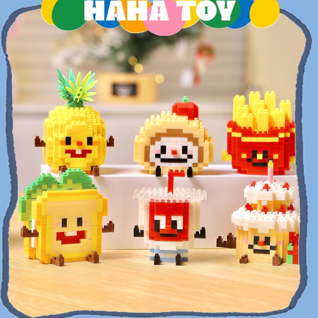 HaHa Toy Mainan Balok Susun Buah Nano Blocks Mini Series Model 3D DIY Burger Coke Hadiah Blok