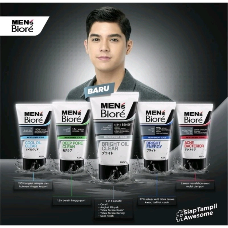 MENS BIORE BRIGHT OIL CLEAR FACIALWASH 100g