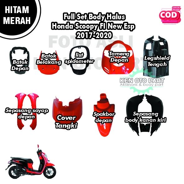 Full Sepaket Body Halus Honda Scoopy FI New ESP 2017-2020 Hitam Merah