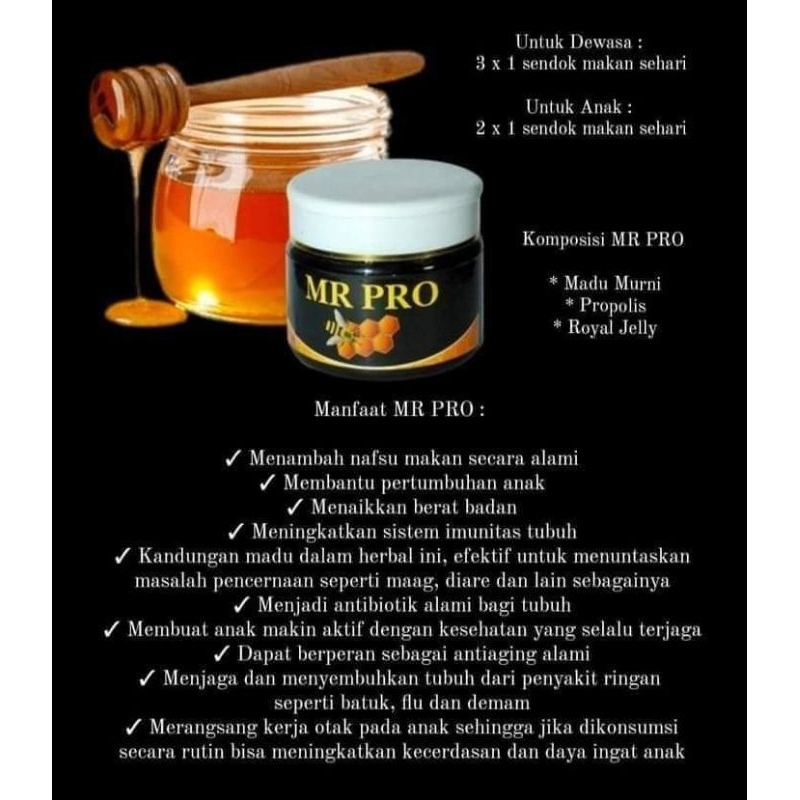 

MR PRO / Menaikan Berat Badan Anak Dan Dewasa /Madu Menggemuk/ Madu Royal Jelly