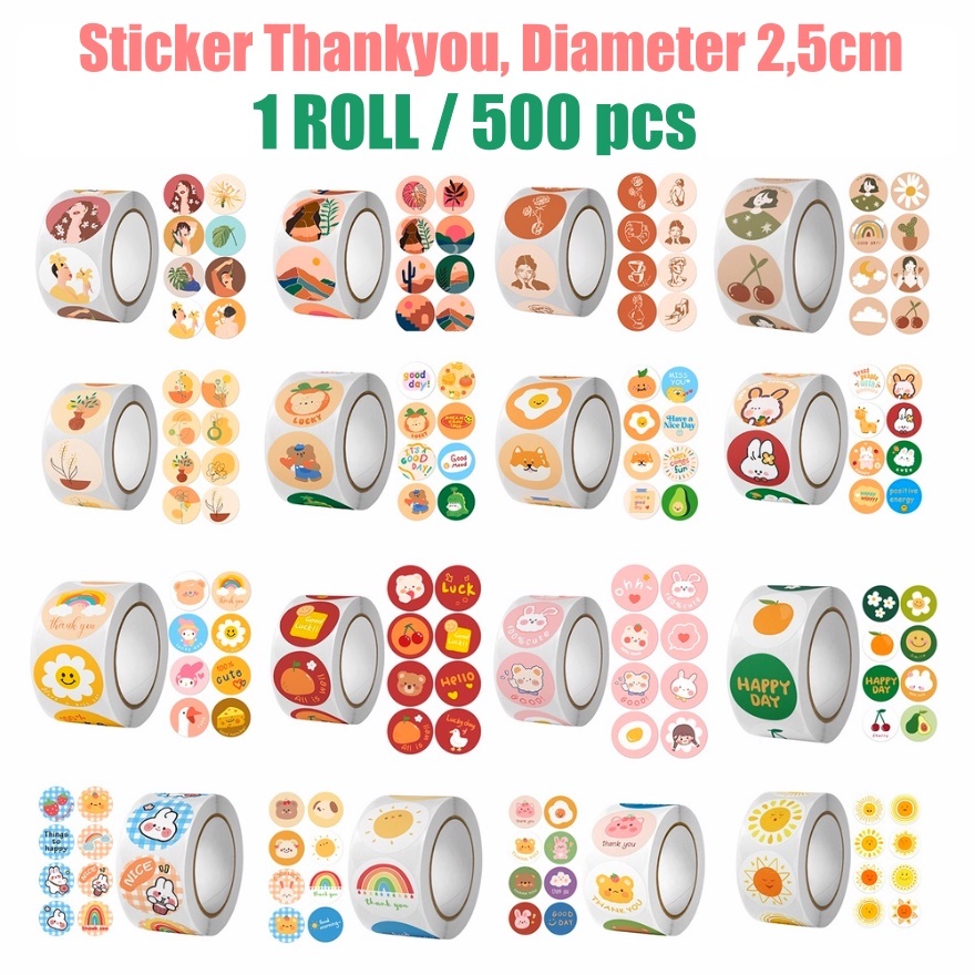 

500 Pcs Stiker Label Thank You Sticker Bulat 2.5cm