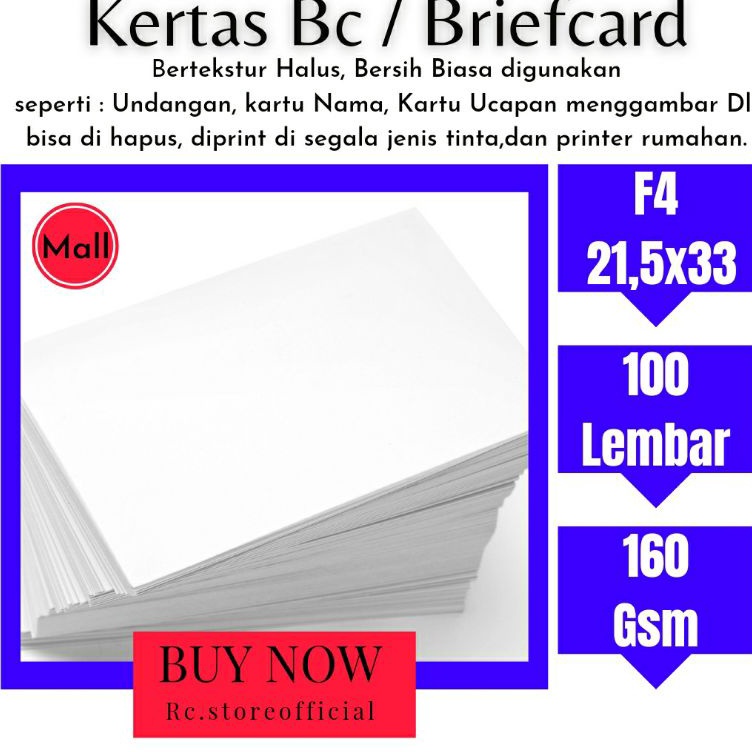 

Best Sale 1 Lembar F4 hight quality Kertas Briefcard 16gsm putih