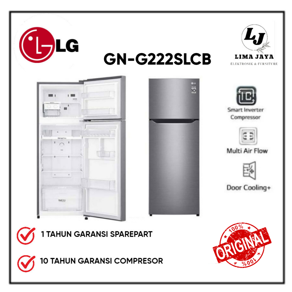 Kulkas 2 Pintu LG GNG / GNB 222SLCB Kulkas LG Smart Inverter Dua Pintu Door Cooling
