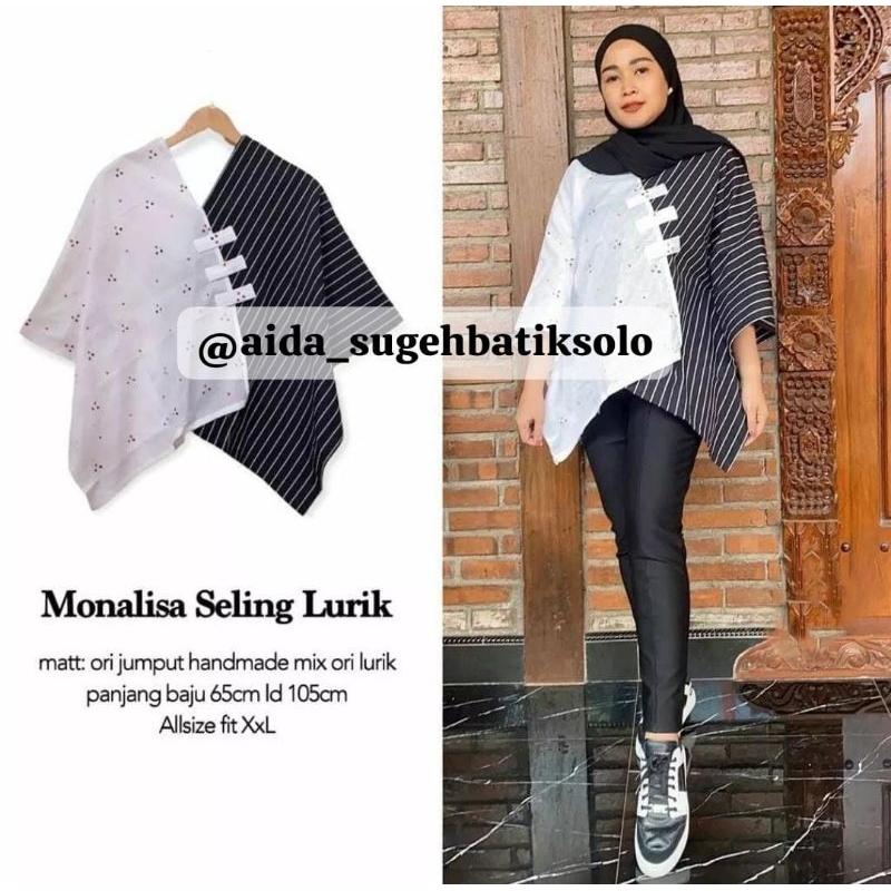 Atasan Batik Wanita Blus Batwing Jumputan Mix Lurik Batik Kuliah Kerja Kantoran