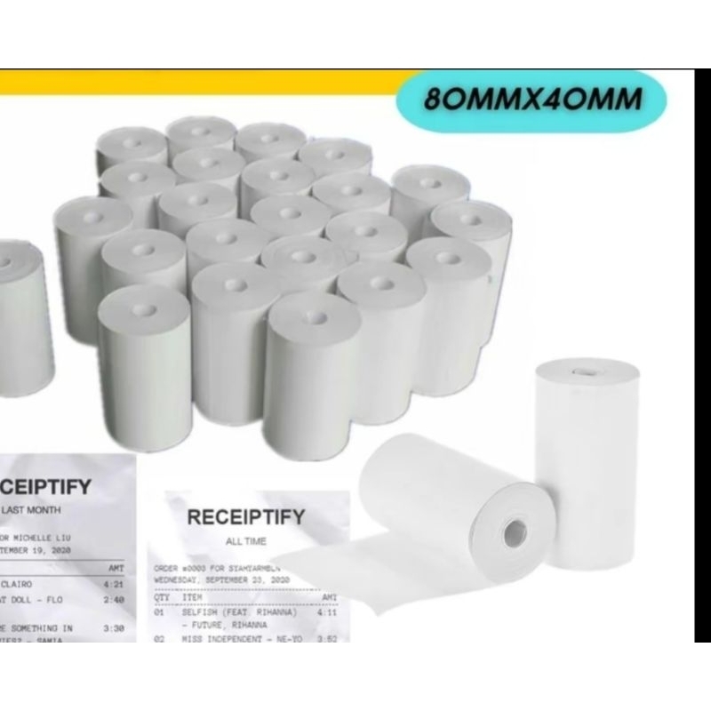 

KERTAS KASIR THERMAL 80X40 CORELESS paket 10 pcs