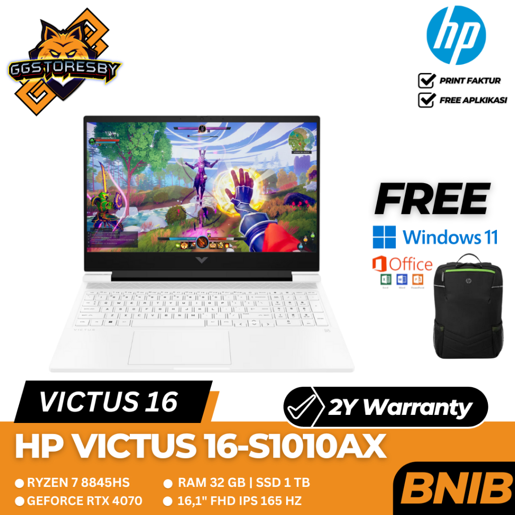 Laptop Hp Victus 16-S1010Ax | R7-8845Hs 32/1Tb Rtx4070 W11+Ohs21 - White