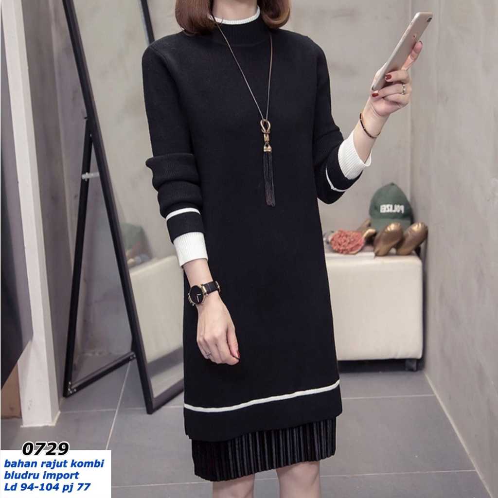 REALPIC.IMPORT PREMIUM 0729 5E DRESS RAJUT KNIT JUMBO BIGSIZE BKK DV