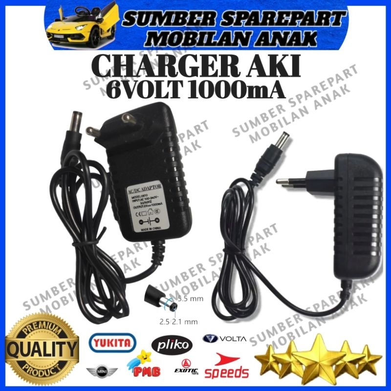 CHARGER 6VOLT 1000mA REAL VRLA MOBIL AKI ANAK MOTOR AKI ANAK PLIKO YUKITA PMB MINI SPEEDS VOLTA RAST