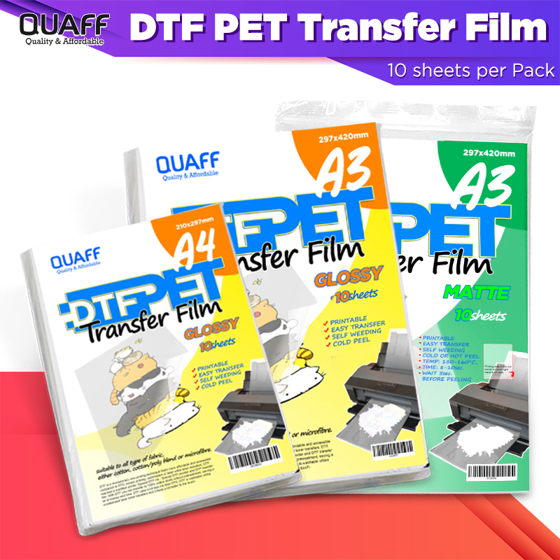 

(100 lembar) DTF Direct to Film PET Transfer Film Glossy atau Matte Ukuran A4 & A3