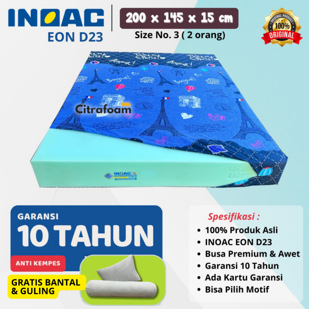 Kasur Busa INOAC EON 200x145x15 cm Size Nomor 3 Density 23 Garansi 10 Tahun Kasur Inoac Ukuran 145x2