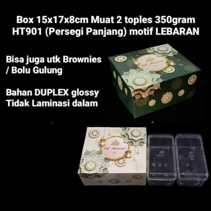 

( 3 pcs ) Box Kotak Packaging Kue Kering Ukuran 15x17x8 cm Muat 2 Toples 350 gram Motif Lebaran