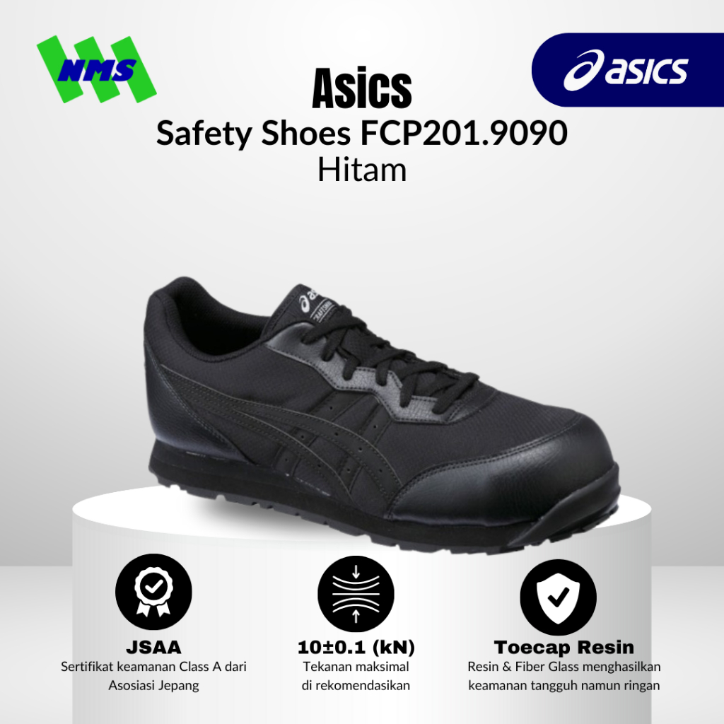Sepatu Safety ASICS FCP201.9090 Protective Sneaker Winjob Hitam Original Tali Proyek