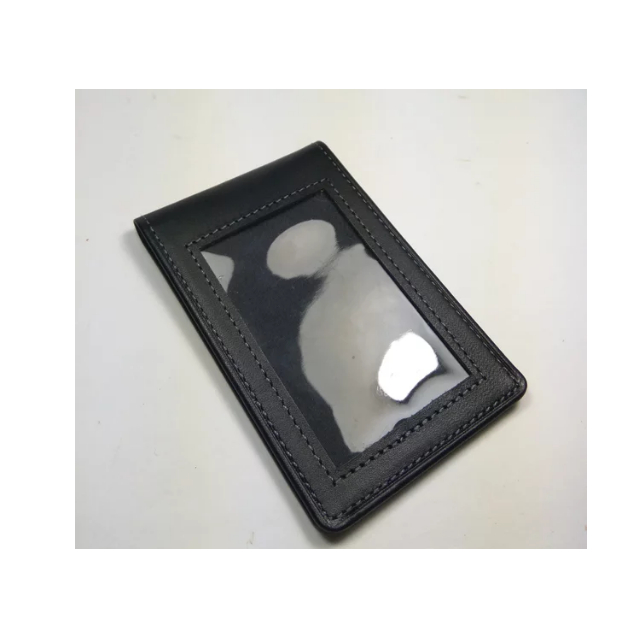 

ID card holder kulit asli warna hitam model selip saku magnet