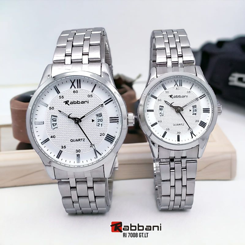 Rabbani 7008, Jam tangan Pria, Wanita/Couple, Silver stainless steel, tanggal aktif, water resistant