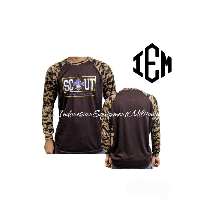 BAJU KAOS LORENG PRAMUKA KATUN SCOUT RAGLAN SABLON BDU LAPANGAN PDL LENGAN PANJANG MURAH