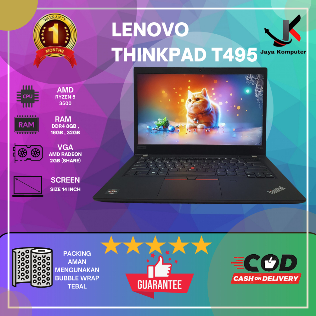 Laptop Lenovo Thinkpad T495 T495s AMD Ryzen 5/Ryzen 7 - SSD | Layar 14 Inch - Second Bagus Begaransi