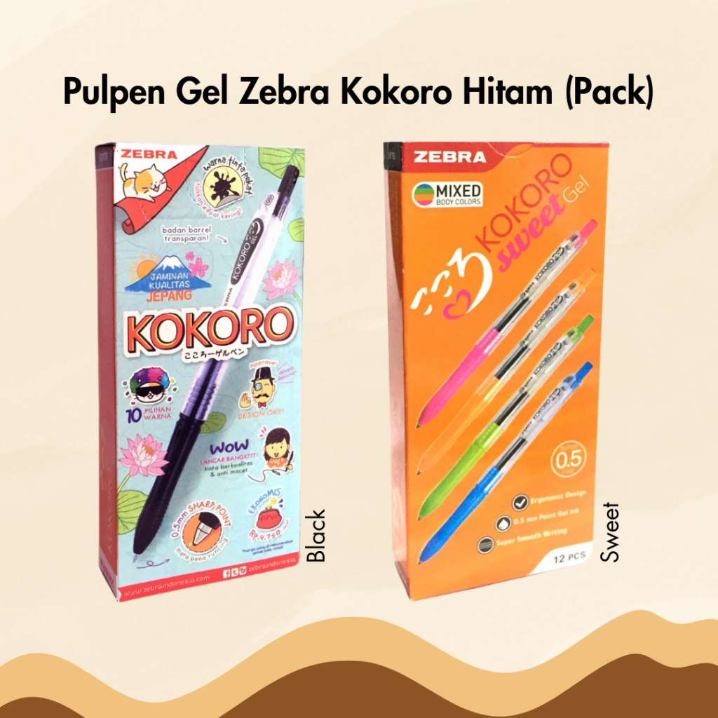 

Pulpen Gel Kokoro Zebra Hitam Black / Sweet Gel 0.5 mm 1 Pack Isi 12 Bolpen Bolpoin Ballpoint Pena Pen