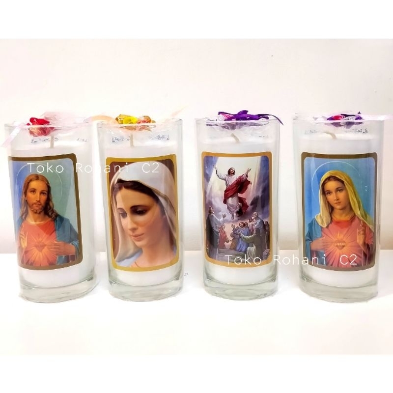 Lilin Gelas Kaca Gambar Maria Yesus - Gambar Yesus dan Bunda Maria + Doa (1966)