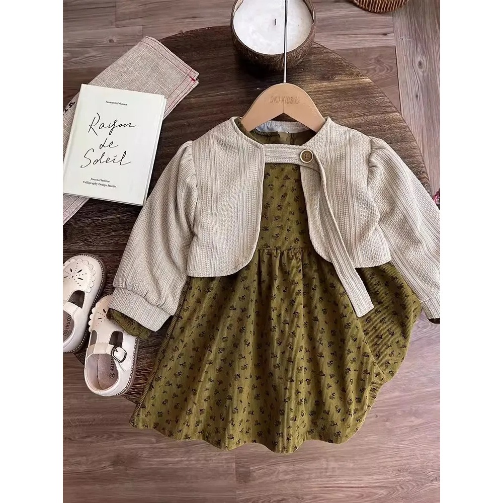 Dress Import Anak Perempuan Usia 1-4 Tahun | Gaun Pesta Flower Plisket Lengan Balon Rompi Rajut | Dr