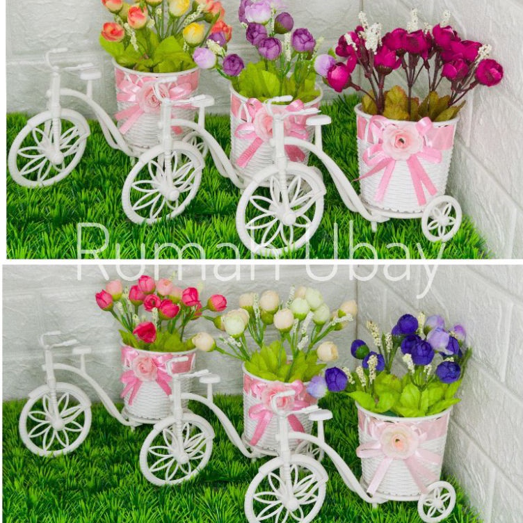 Bunga Sepeda Kecil Diameter Pot 8 Cm Sepeda Pita Ping Set Plus Bunga ART Z6V2