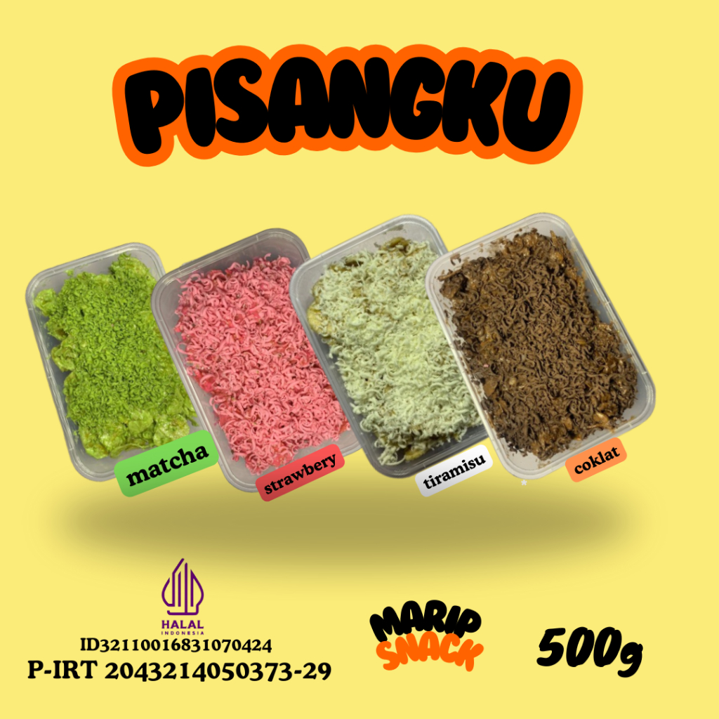 

paket hemat 500 gram keripik pisang coklat lumer, 4 rasa tiramisu, coklat, matcha, strawbery lebih hemat lebih banyak