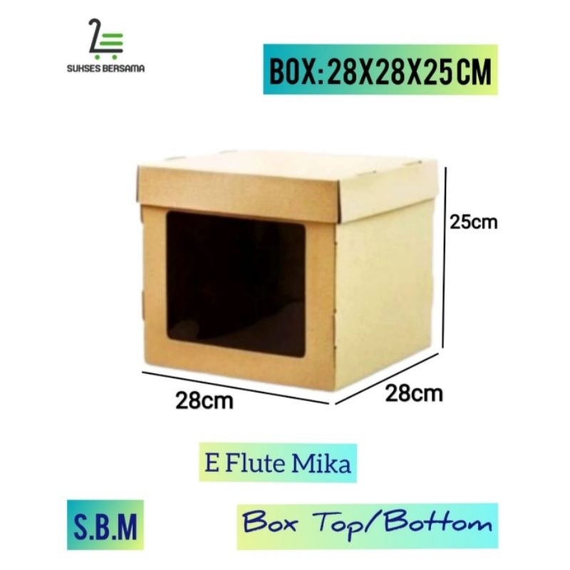 

Box 28x28x25 cm Window(Top/Bottom E-FLUTE MIKA )/Dus Box/Kotak /Kemasan Cake /Kue puding/Roti Tart