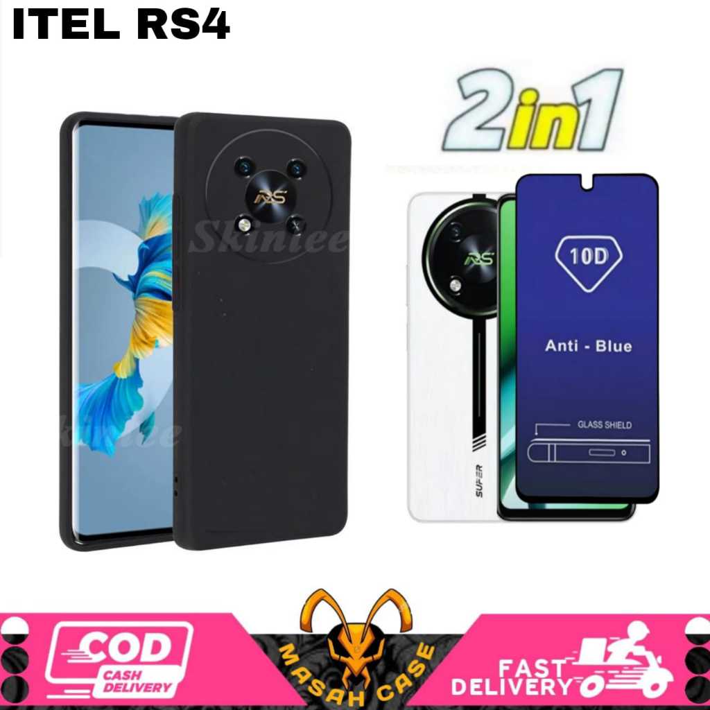 2IN1 CASE MACARON  ITEL RS4 BONUS TEMPERED GLASS BLUE