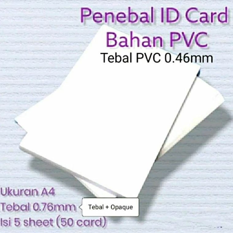 

ART N89H Bahan PVC ID CARD tulang tengah ada lem di kedua sisi untuk KTP Kartu Pegawai dll 1 pak isi 5 lembar ukuran A4