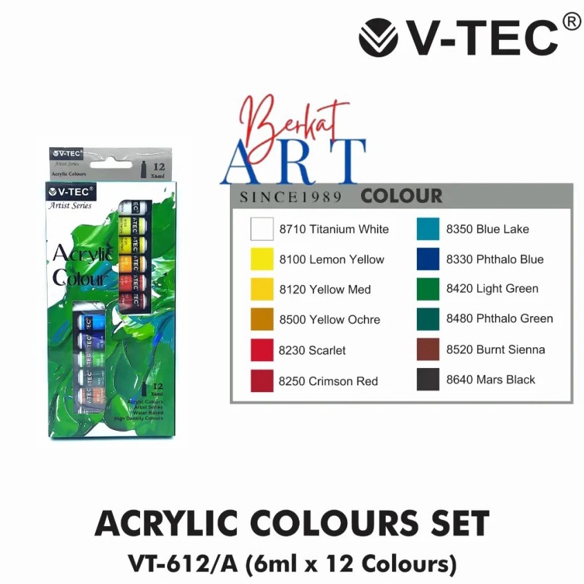 

ART Y68Y VTEC ACRYLIC COLOURS CAT AKRILIK 12 WARNA 6ML