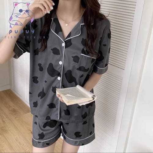 Pupuy Piyama Premium Piyama One Set Kekinian Remaja Korea Motif Sapi Baju Tidur Wanita Dewasa Kancin