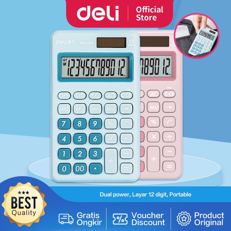 

ART T8K Deli Desktop Calculator Kalkulator Meja Mini Portable Dual Power Lucu 12