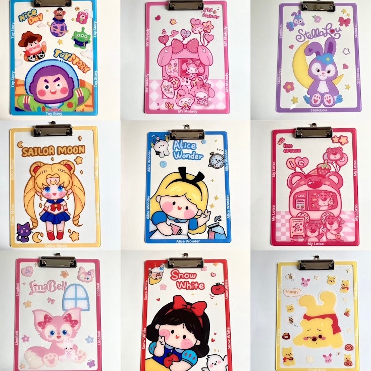 KODE F2Z Papan klip Ujian Karakter Sanrio Disney Pooh Lotso Buzz Sailormoon Alice Lucu Unik Hadiah G
