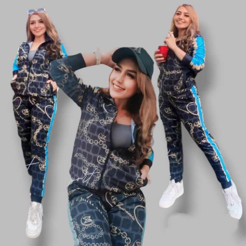 SXB SPORT  SETELAN BAJU SENAM AEROBIC PRIA WANITA JAKET JOGGER MOTIF LATINSKY NAVIS