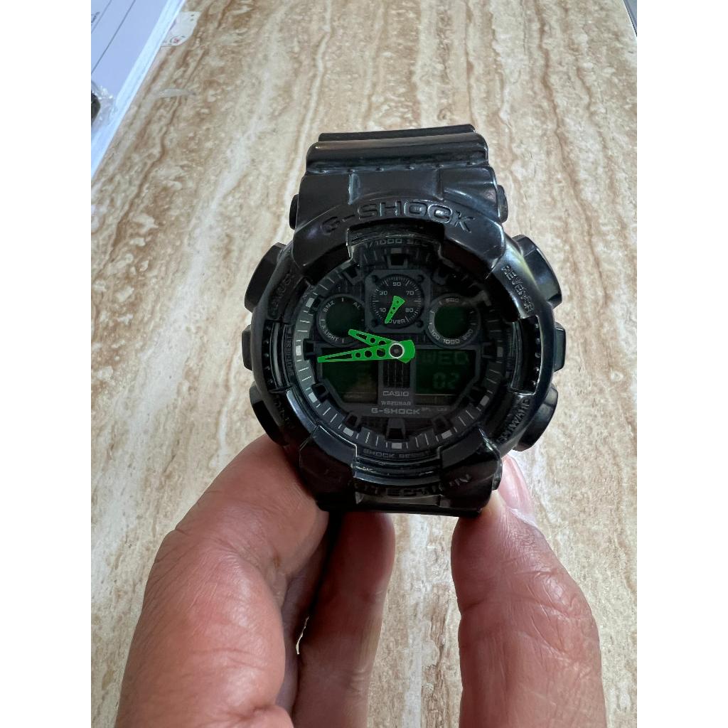 Original Casio G Shock GA-100C-1A3 Black Green Hitam Hijau Analog-Digital GA100 GA 100 Second