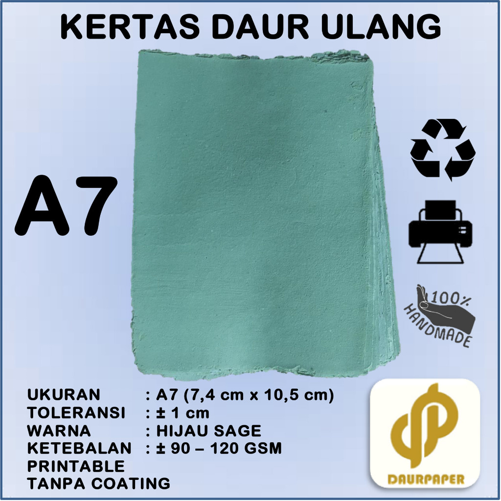 

DAURPAPER Kertas Daur Ulang Recycled Paper Artic Printable A7 Hijau Sage
