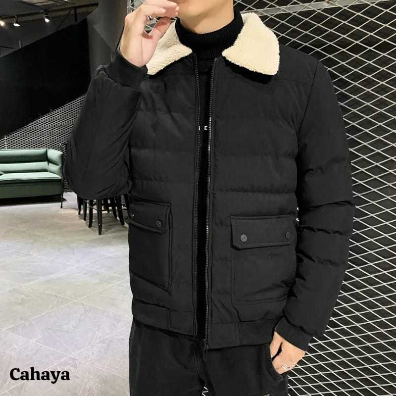 Cahaya - Jaket Puffer Pria Kerah Bulu Korean Style