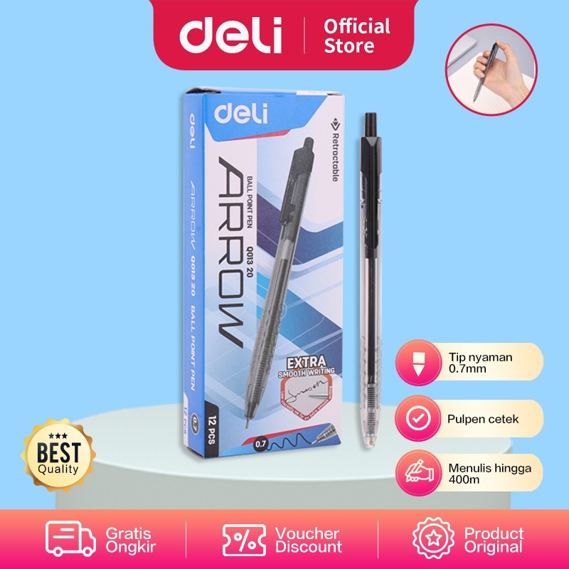 

Deli Pulpen Cetek Halus / Retractable Smooth Ballpoint Pen EQ01320