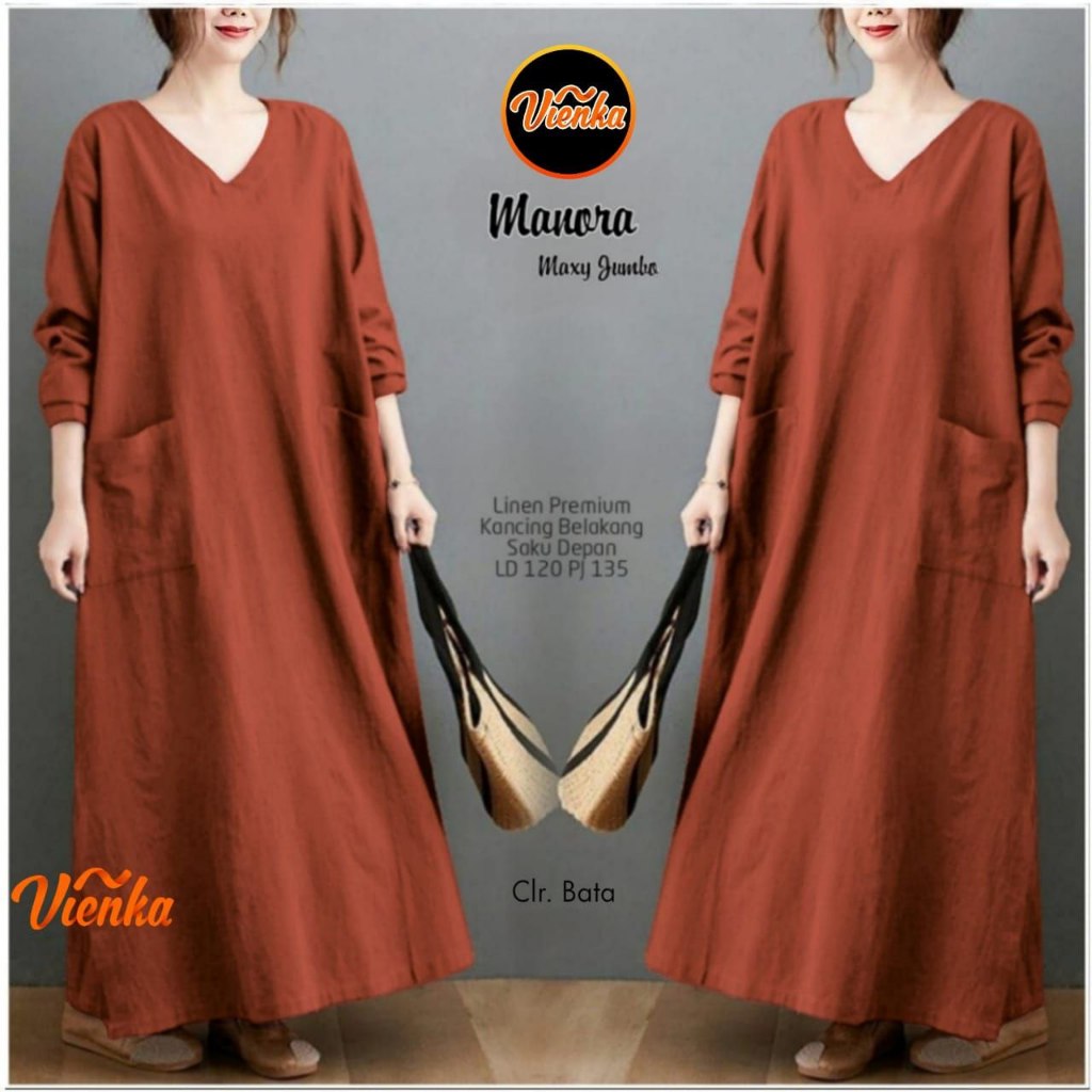 VIENKA MANORA | MIEKA MIDI DRESS JUMBO BAJU WANITA BIGSIZE HIJAB FASHION