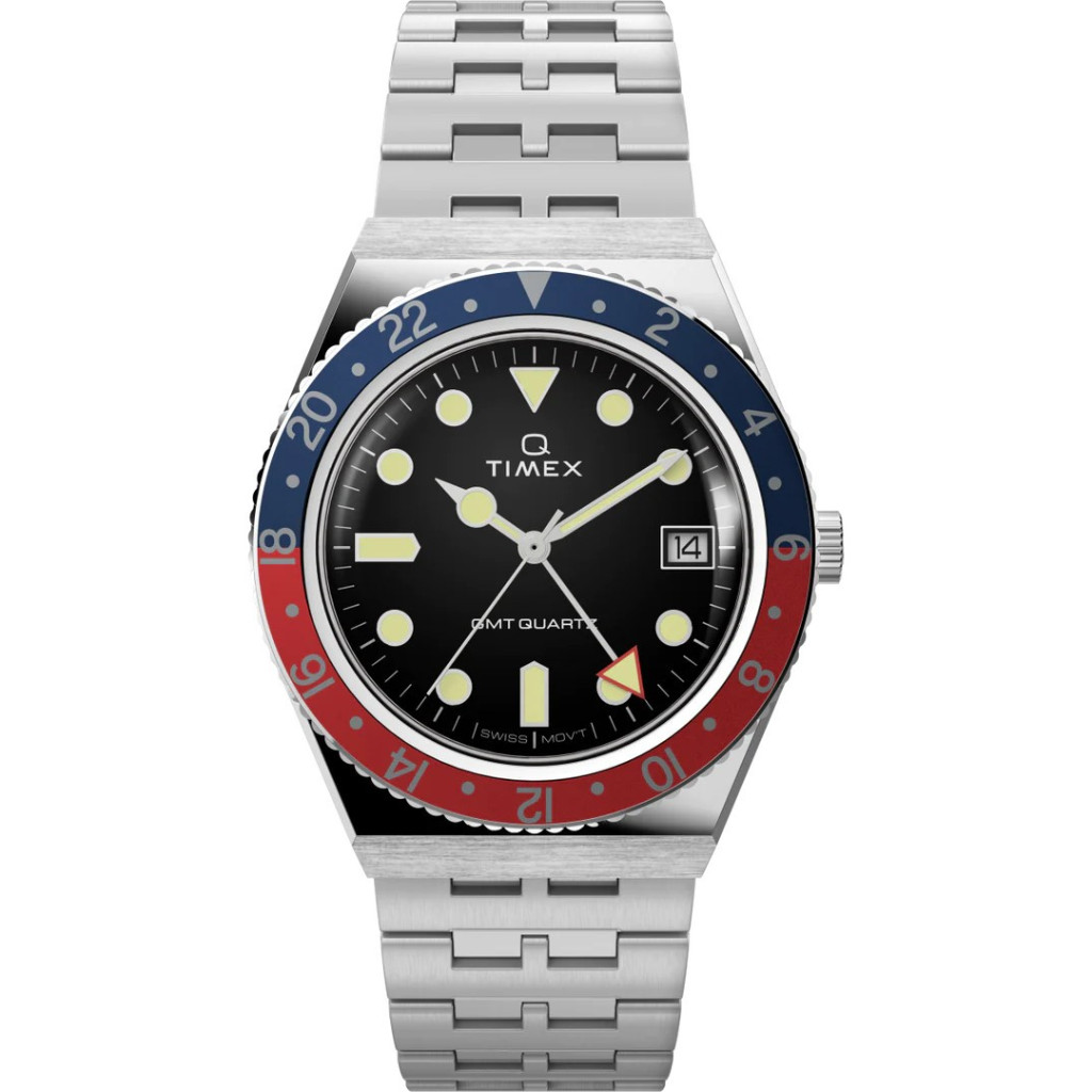 Q Timex TW2V38000 Jam Tangan Pria Quartz GMT Stainless Steel 38mm