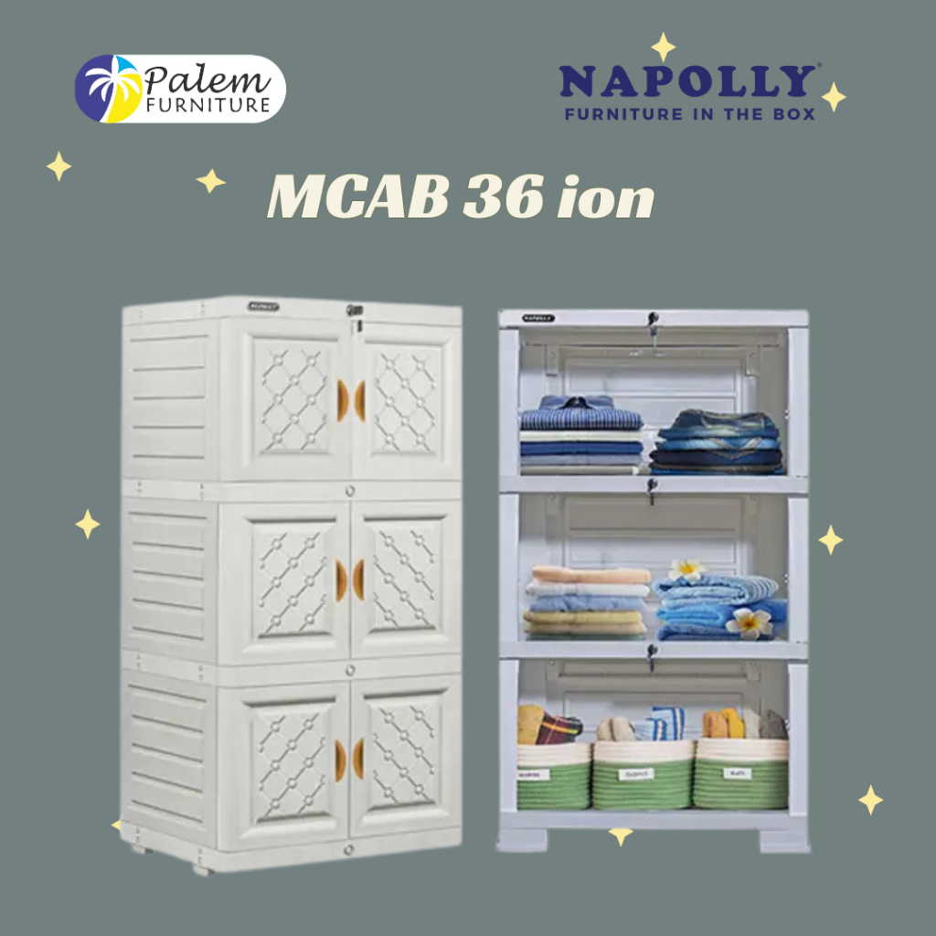 LEMARI PAKAIAN NAPOLLY MCAB 36 ION MOTIF ROTAN 3 RAK PINTU