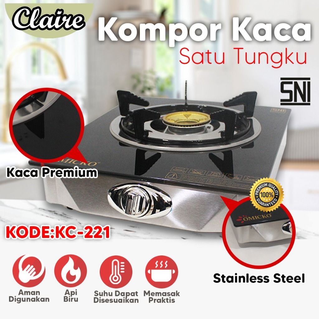 Kompor Gas Tanam Kaca 1 tungku / Kompor Gas 1 Tungku Tempered Glass Original / Kompor Kaca 1 Tungku